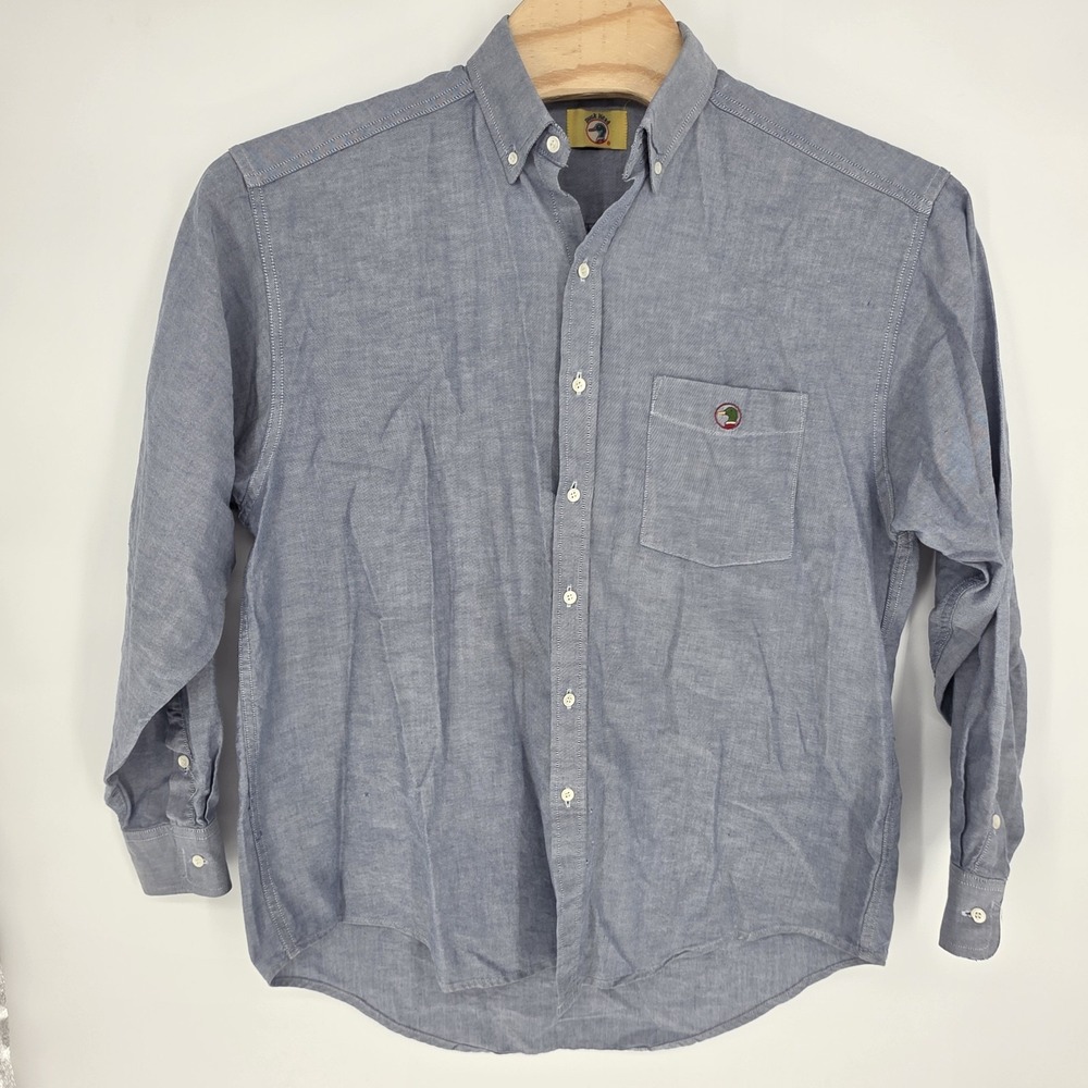 Vintage 90s DUCK HEAD Long Sleeve Button Down Shirt Men's Large Blue Made In USA
